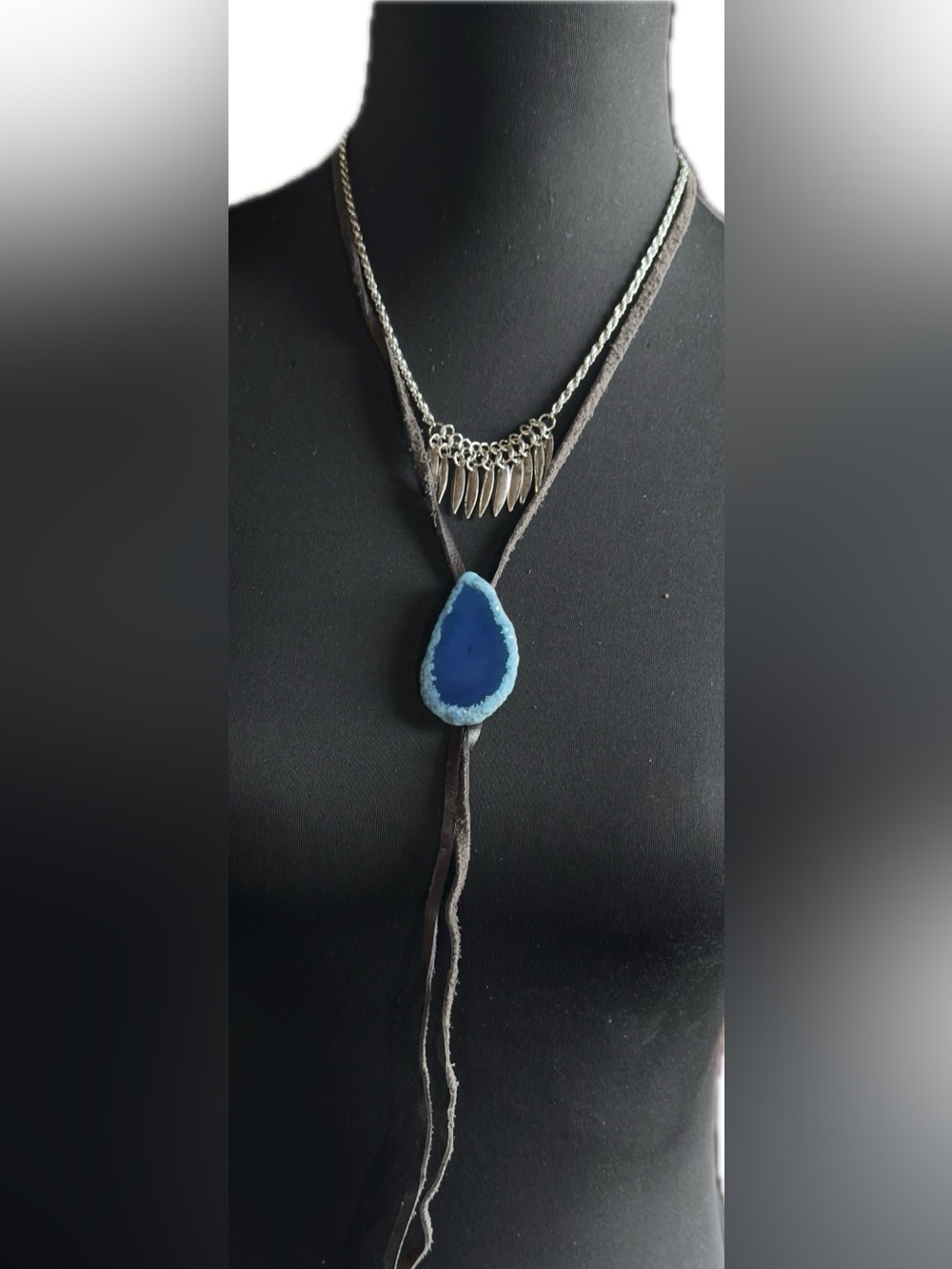 Shyanne Blue Agate Teardrop Pendant Necklace with Silver Accents